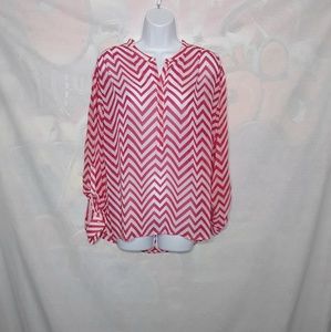 Sheer Chevron Print Long Sleeve Blouse